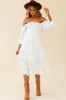 Flynn Off-Shoulder Shirred Bust Midi Dress White sold by Selfie Leslie