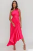 Brooklynn One-Shoulder Accordion Pleat Satin Midi Dress Fuchsia sold by Selfie Leslie
