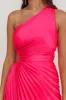 Brooklynn One-Shoulder Accordion Pleat Satin Midi Dress Fuchsia sold by Selfie Leslie
