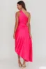 Brooklynn One-Shoulder Accordion Pleat Satin Midi Dress Fuchsia sold by Selfie Leslie