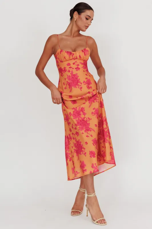 Nerida Low Back Twist Floral Maxi Dress Orange sold by Selfie Leslie