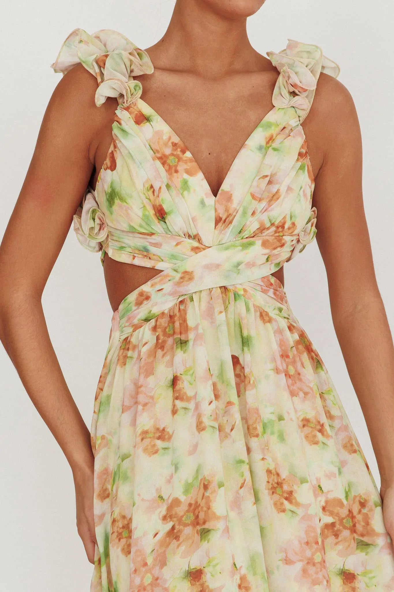 Madara Lace-Up Back Floral Maxi Dress Orange sold by Selfie Leslie product image thumbnail 4