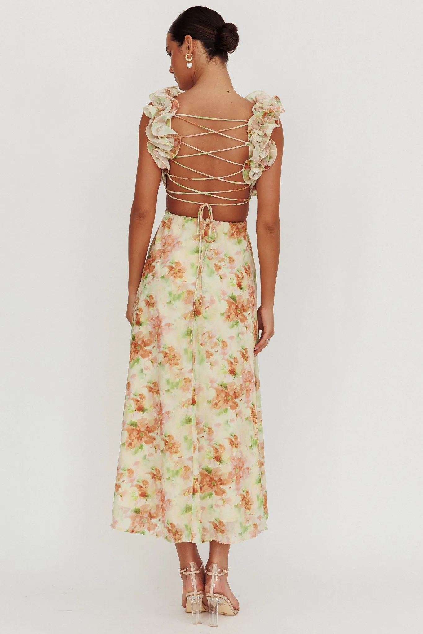 Madara Lace-Up Back Floral Maxi Dress Orange sold by Selfie Leslie product image thumbnail 2