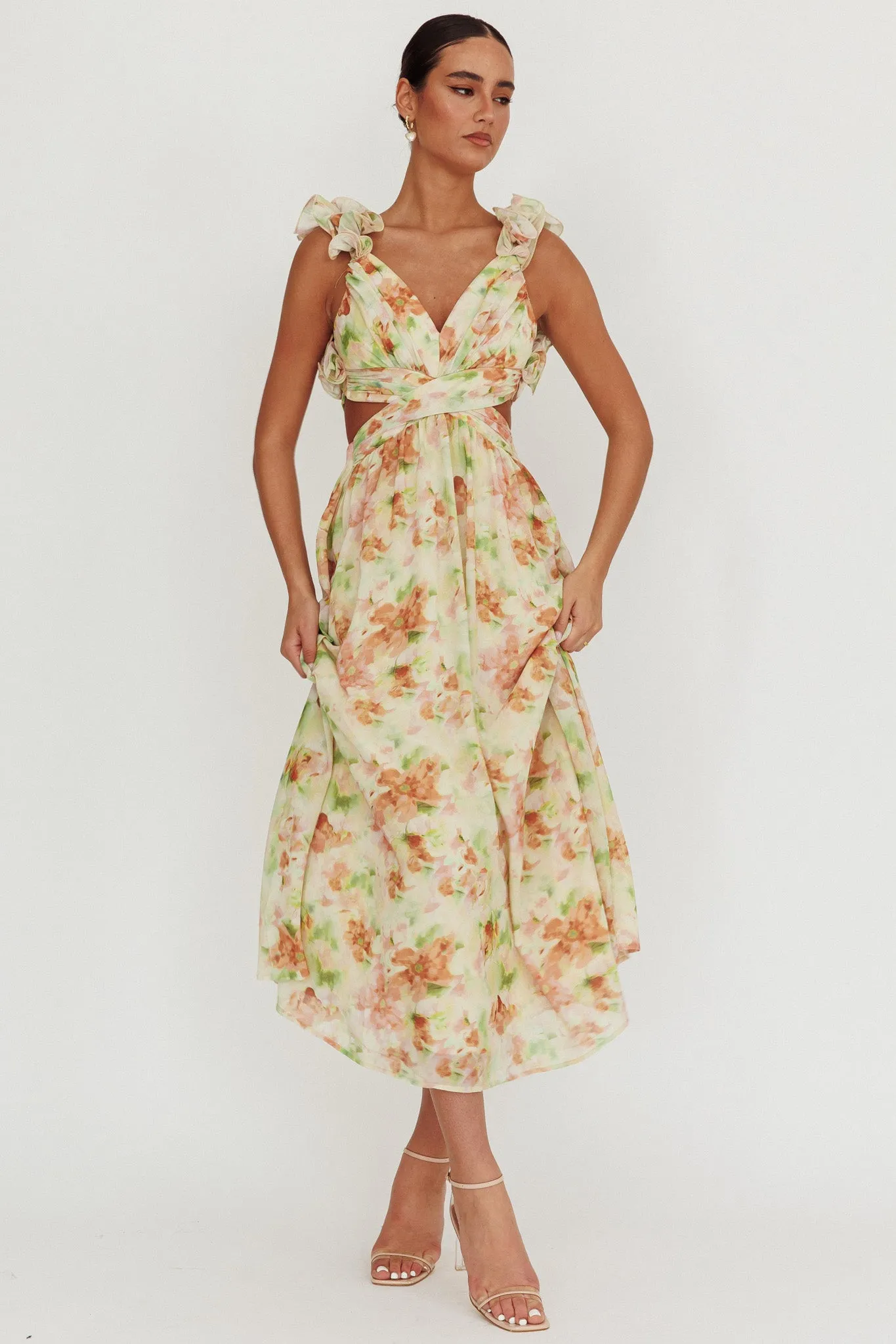 Madara Lace-Up Back Floral Maxi Dress Orange sold by Selfie Leslie product image thumbnail 5