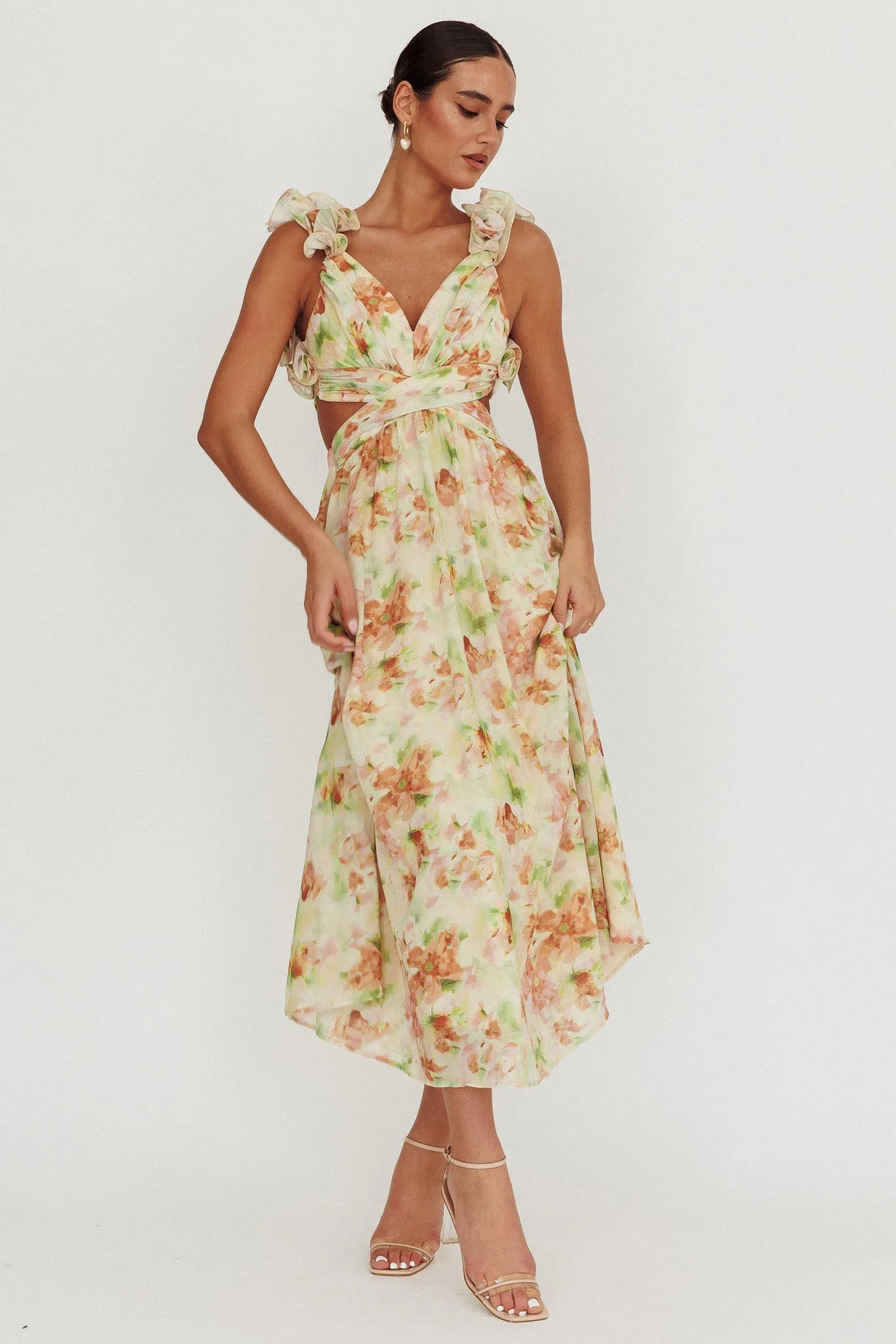 Madara Lace-Up Back Floral Maxi Dress Orange sold by Selfie Leslie