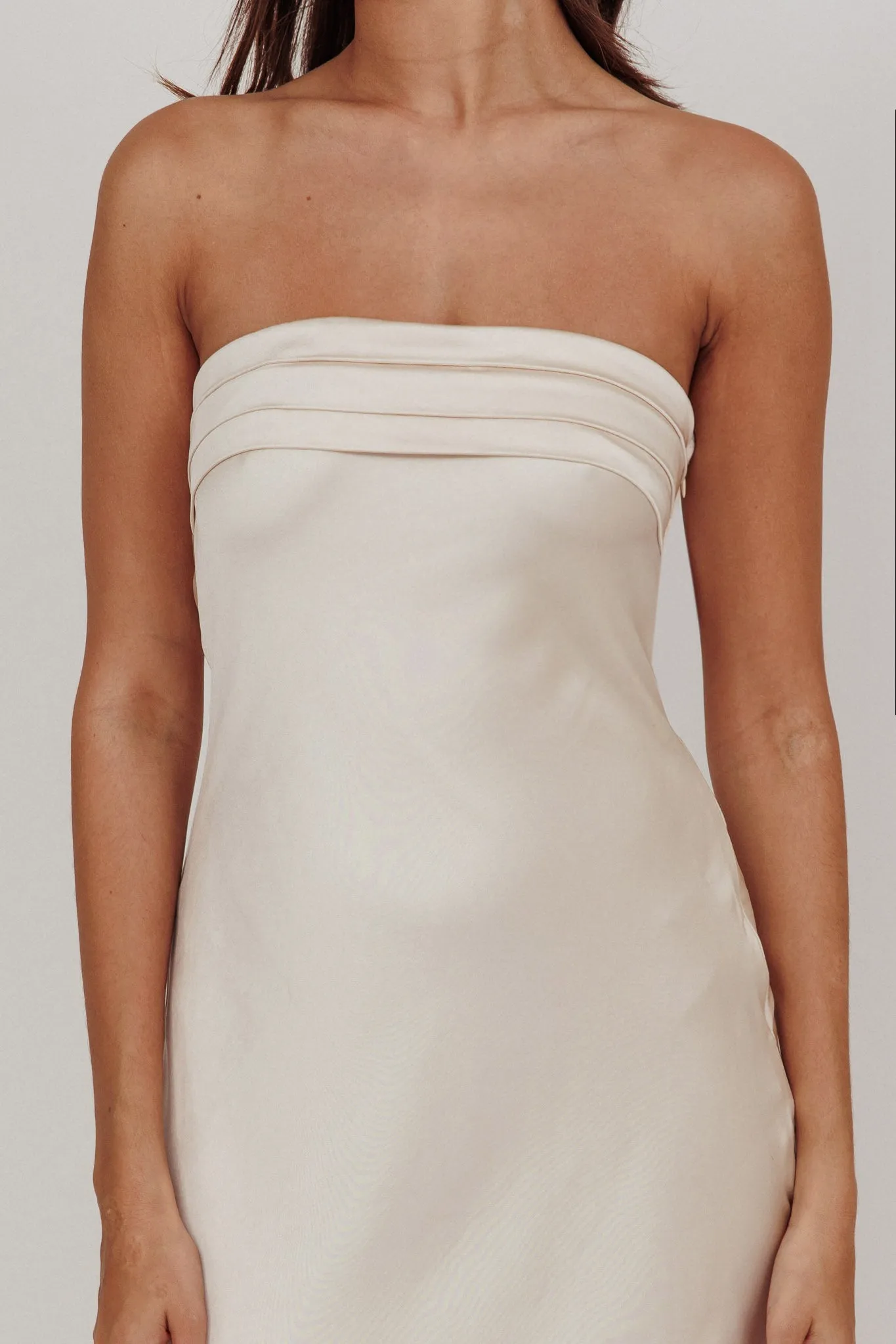 Kona Strapless Pleated Bust Satin Maxi Dress Champagne sold by Selfie Leslie product image thumbnail 4