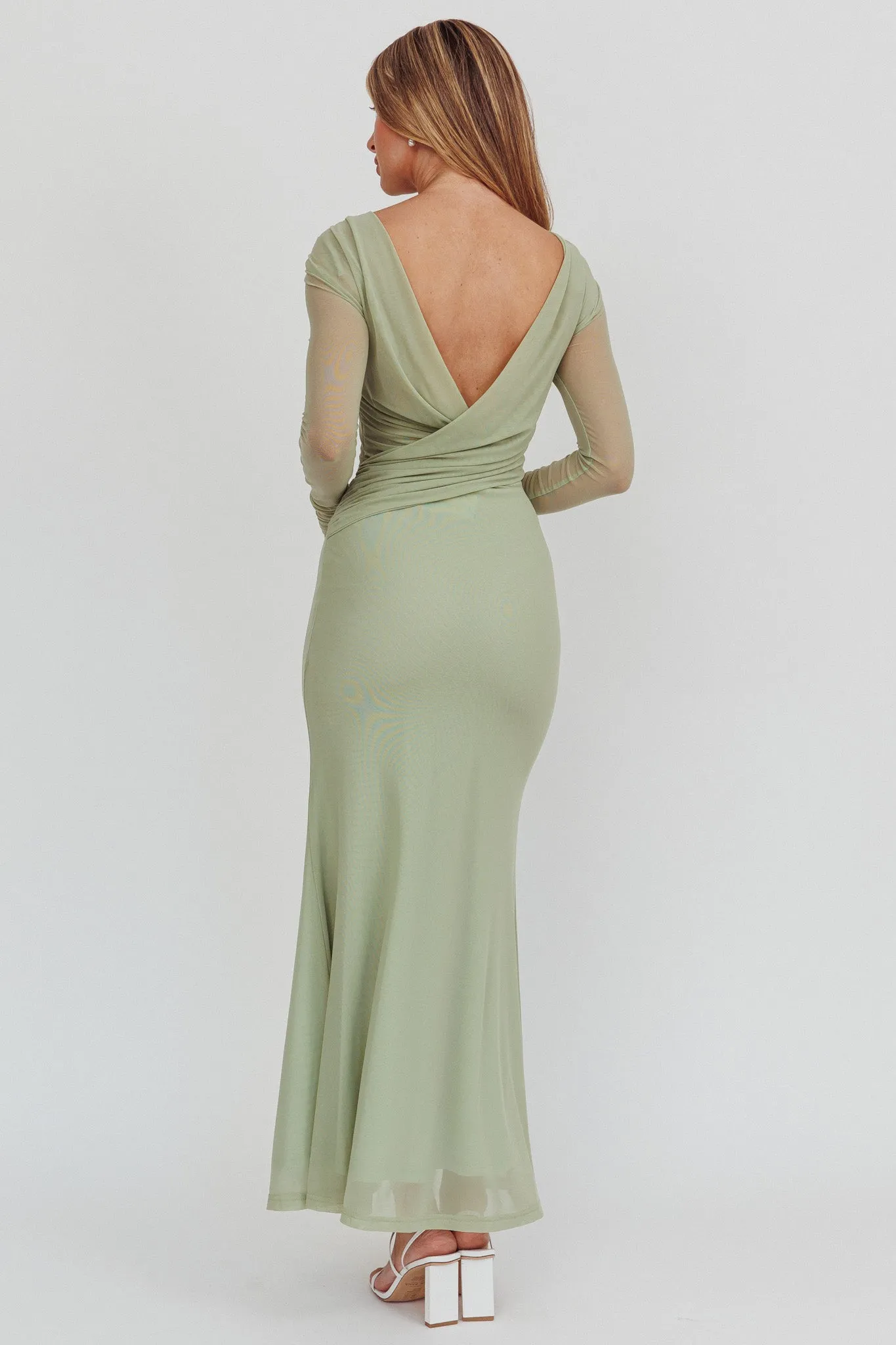 Lustre Open Back Mesh Maxi Dress Sage sold by Selfie Leslie product image thumbnail 2