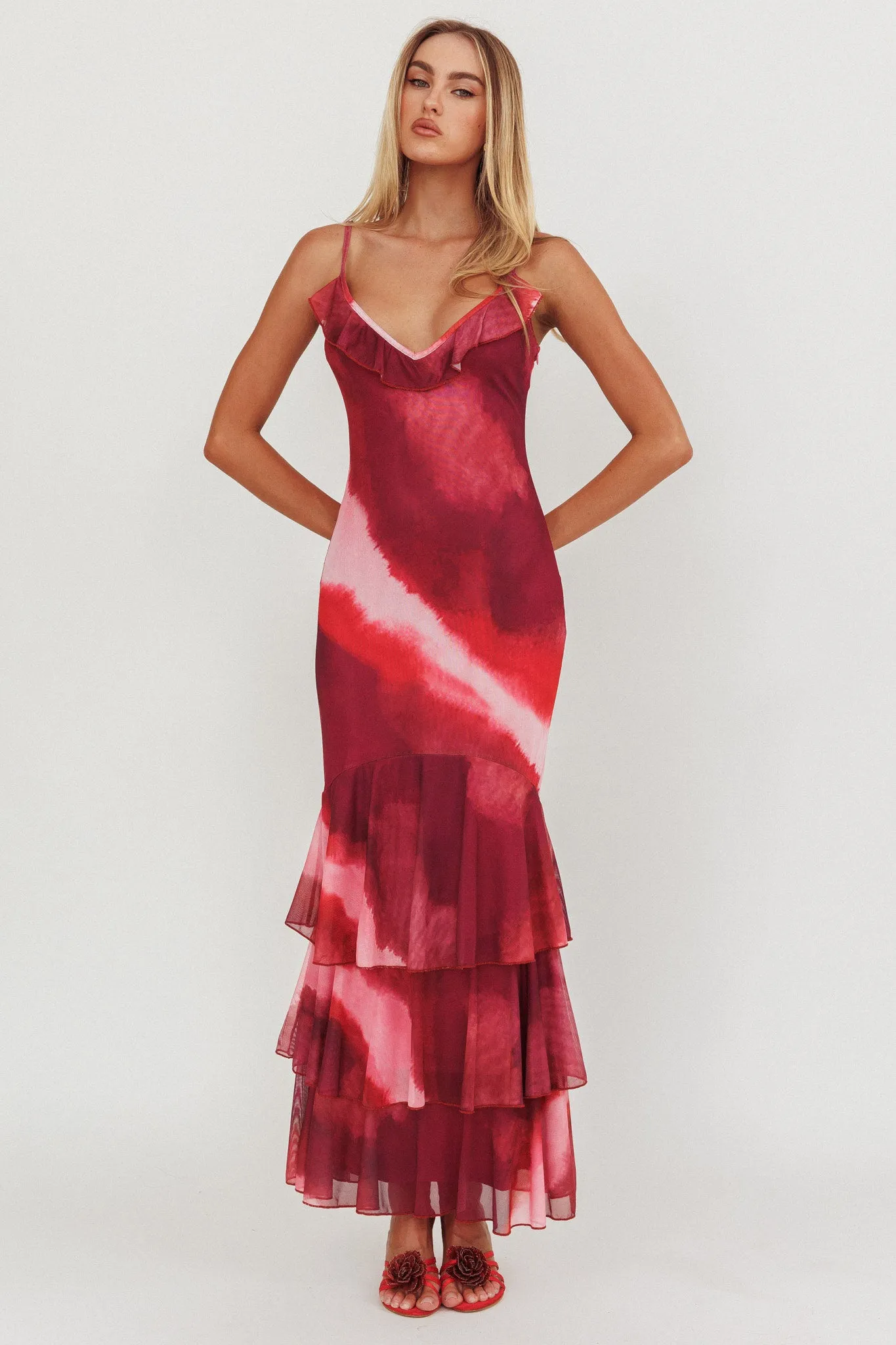 Oskar Tiered Ruffle Hem Mermaid Maxi Dress Pink sold by Selfie Leslie product image thumbnail 3