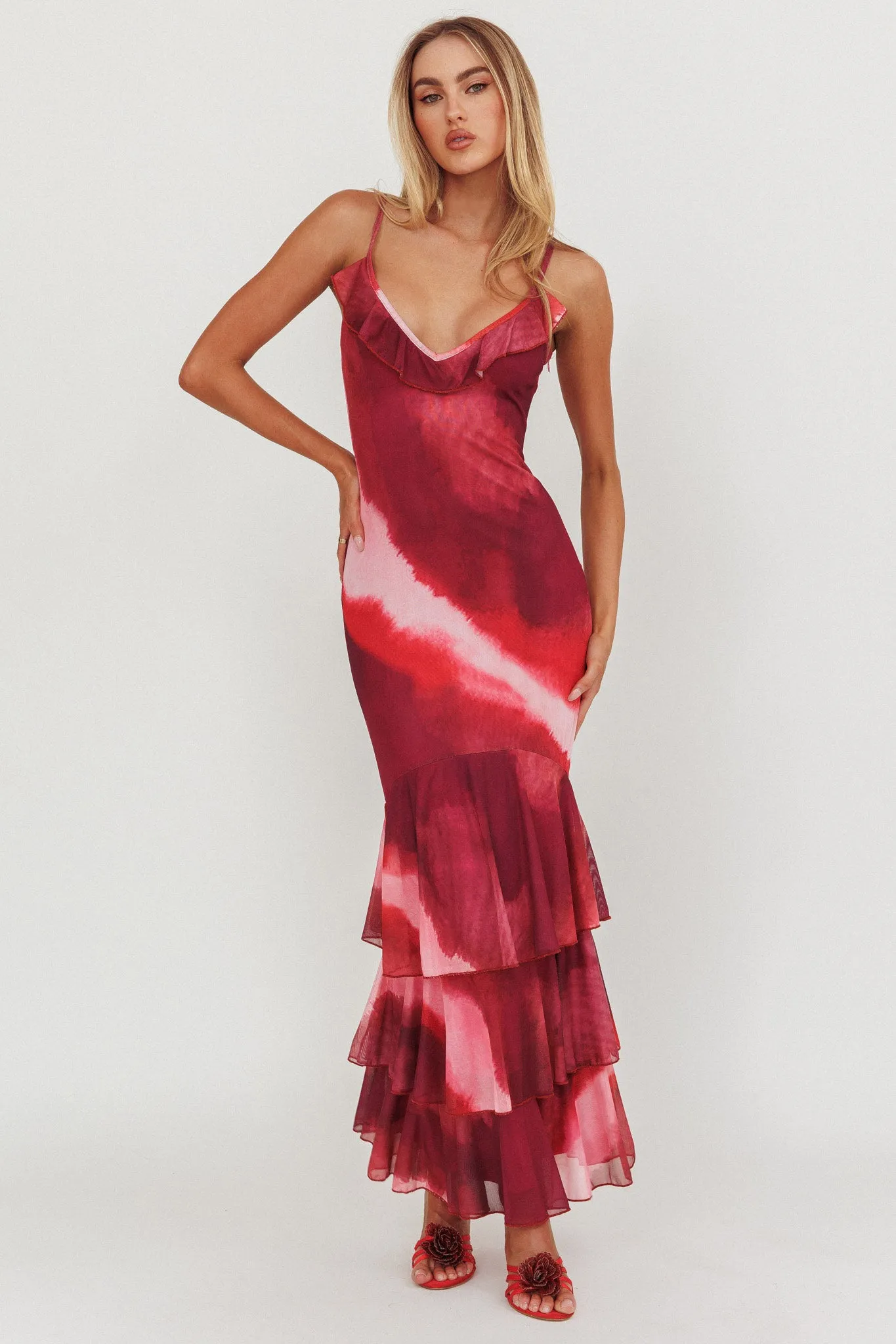 Oskar Tiered Ruffle Hem Mermaid Maxi Dress Pink sold by Selfie Leslie product image thumbnail 5