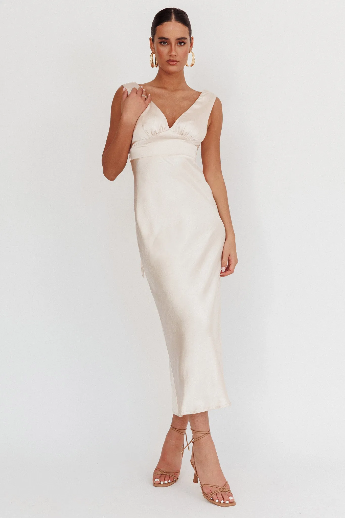 Leila V-Neck Low Back Satin Midi Dress Ivory sold by Selfie Leslie product image thumbnail 3