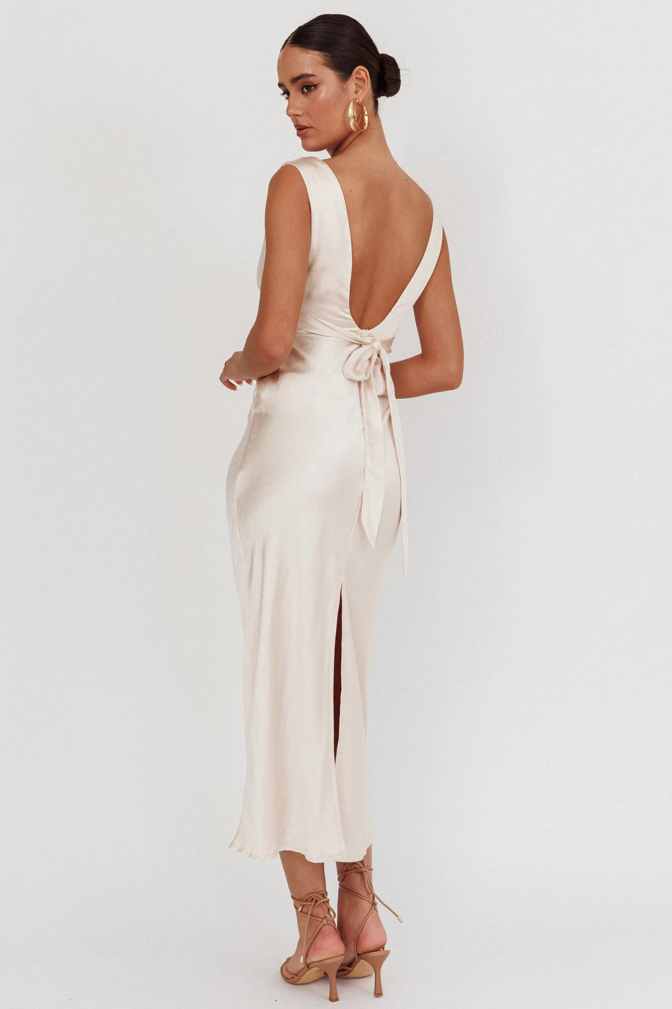 Leila V-Neck Low Back Satin Midi Dress Ivory sold by Selfie Leslie product image thumbnail 2