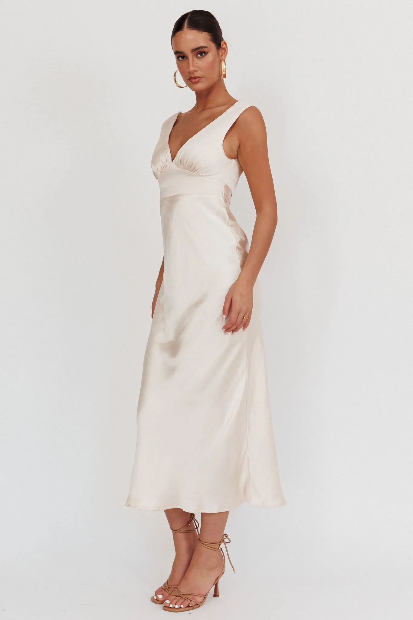 Leila V-Neck Low Back Satin Midi Dress Ivory sold by Selfie Leslie product image thumbnail 5