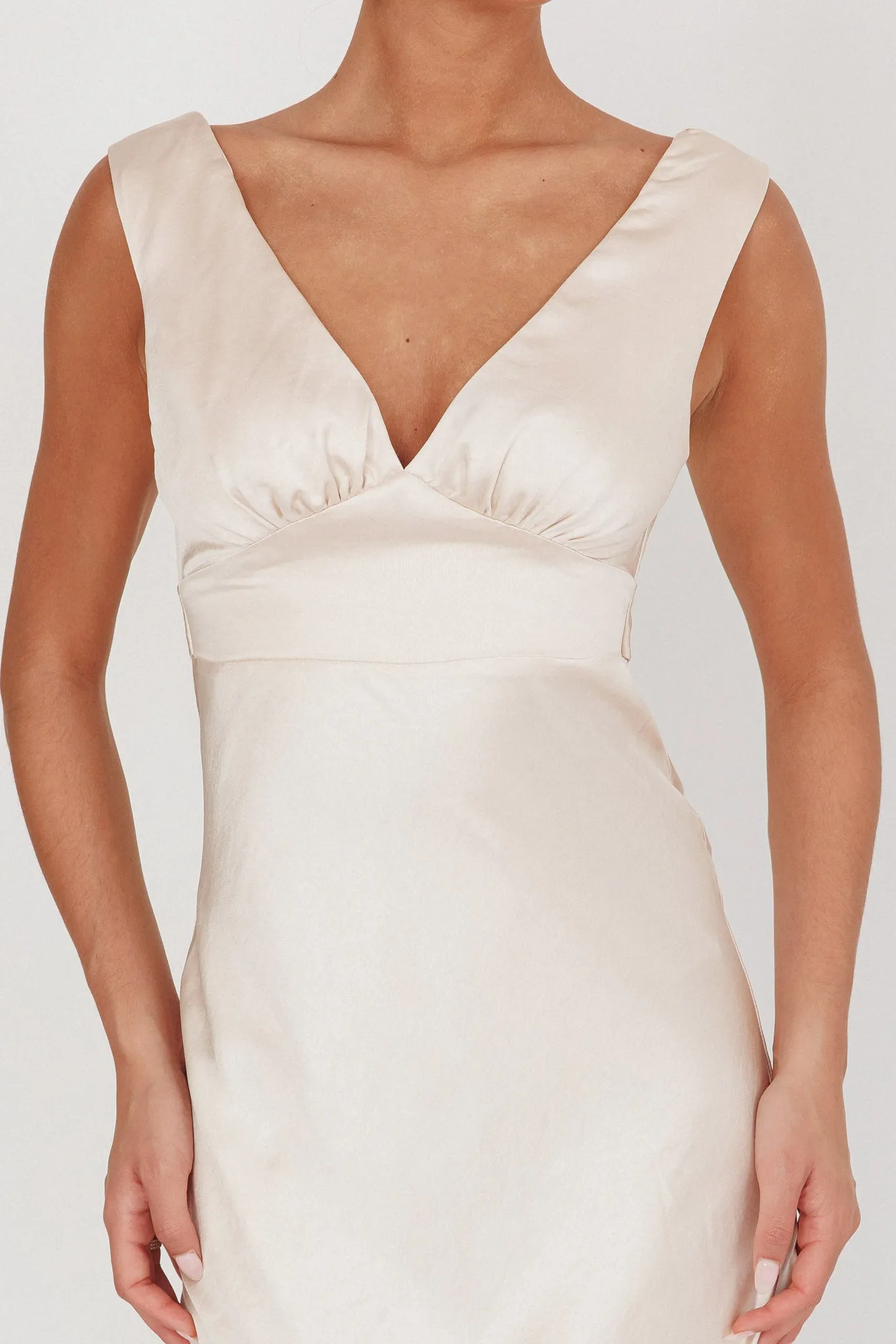 Leila V-Neck Low Back Satin Midi Dress Ivory sold by Selfie Leslie product image thumbnail 4