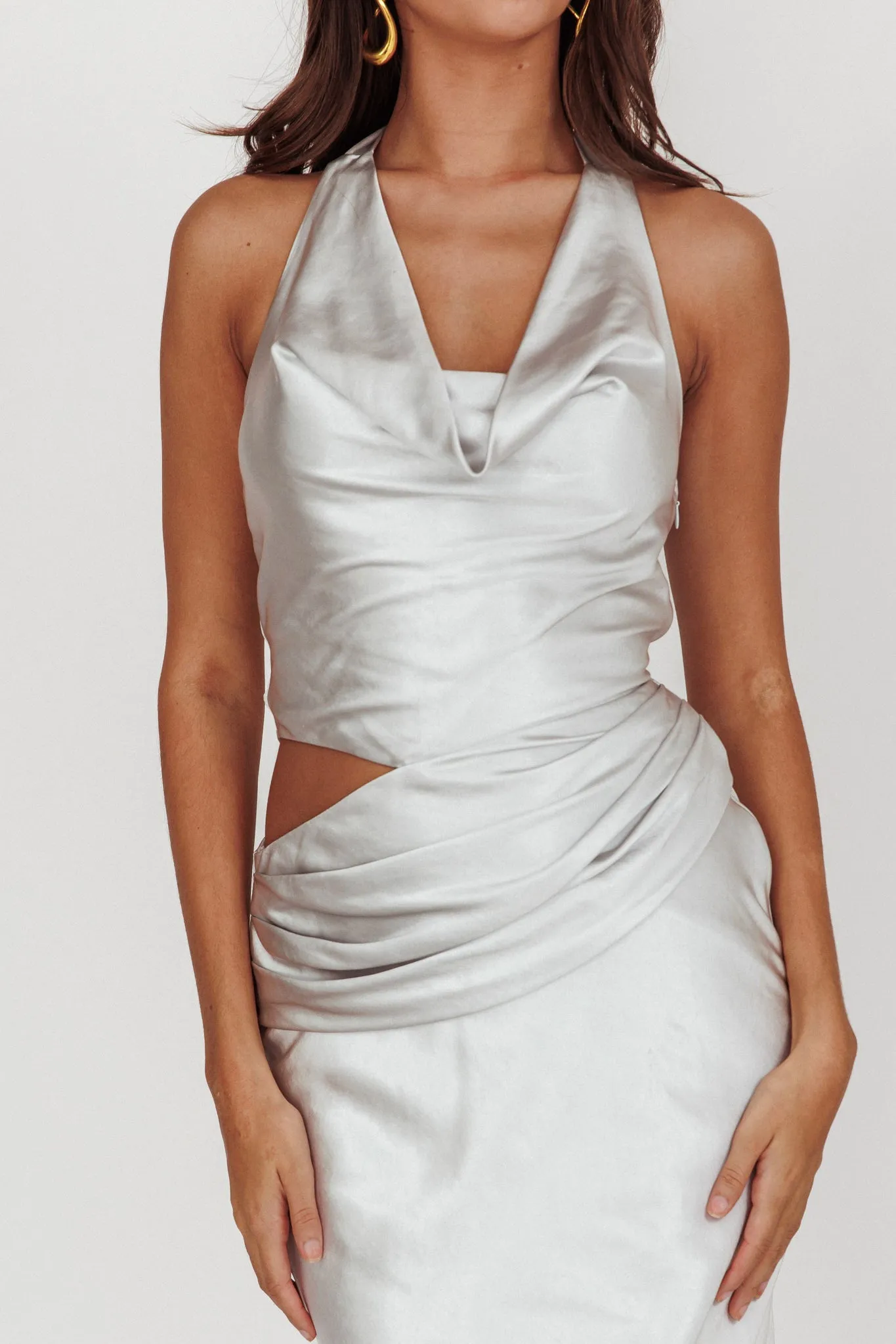 Cassiopeia Cowl Halter Neck Cut Out Maxi Dress Opal sold by Selfie Leslie product image thumbnail 4