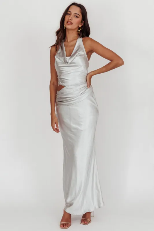 Cassiopeia Cowl Halter Neck Cut Out Maxi Dress Opal sold by Selfie Leslie