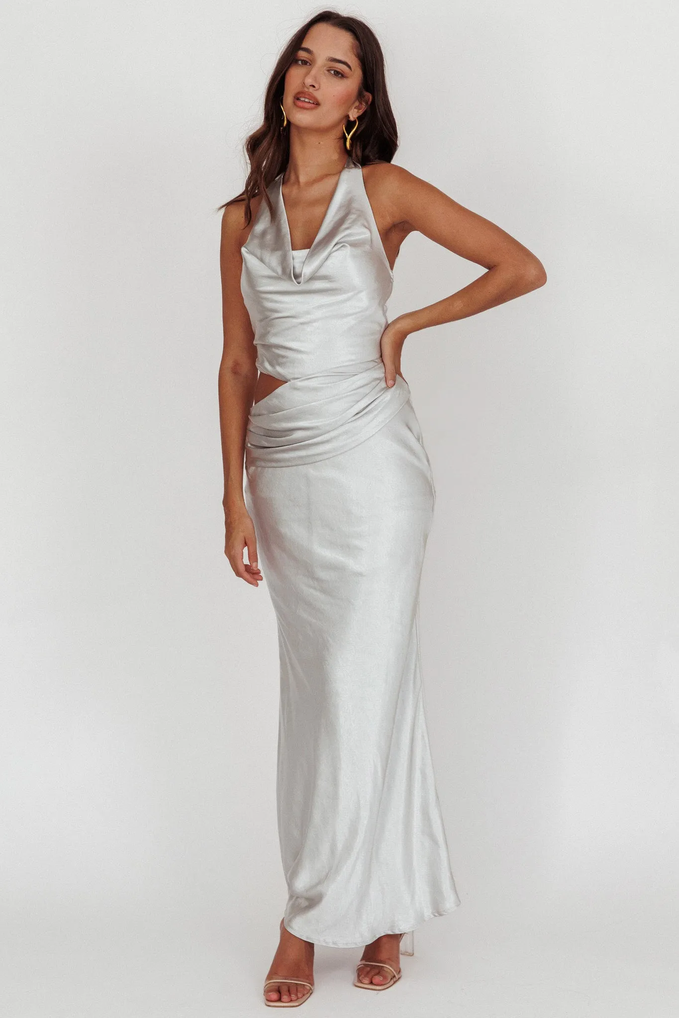 Cassiopeia Cowl Halter Neck Cut Out Maxi Dress Opal sold by Selfie Leslie