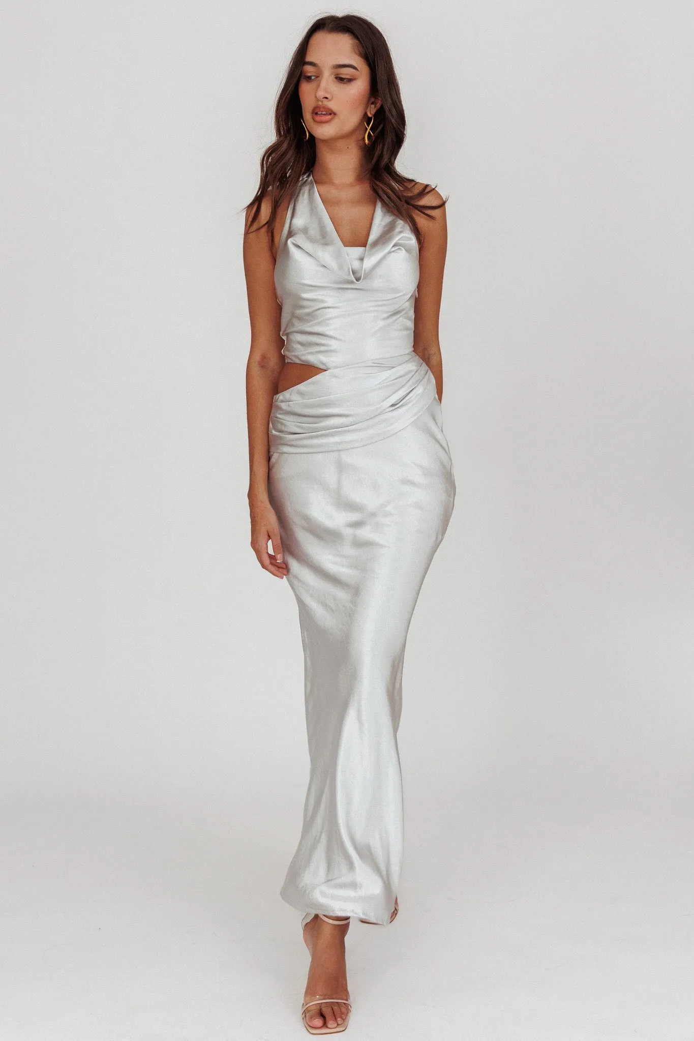 Cassiopeia Cowl Halter Neck Cut Out Maxi Dress Opal sold by Selfie Leslie product image thumbnail 3