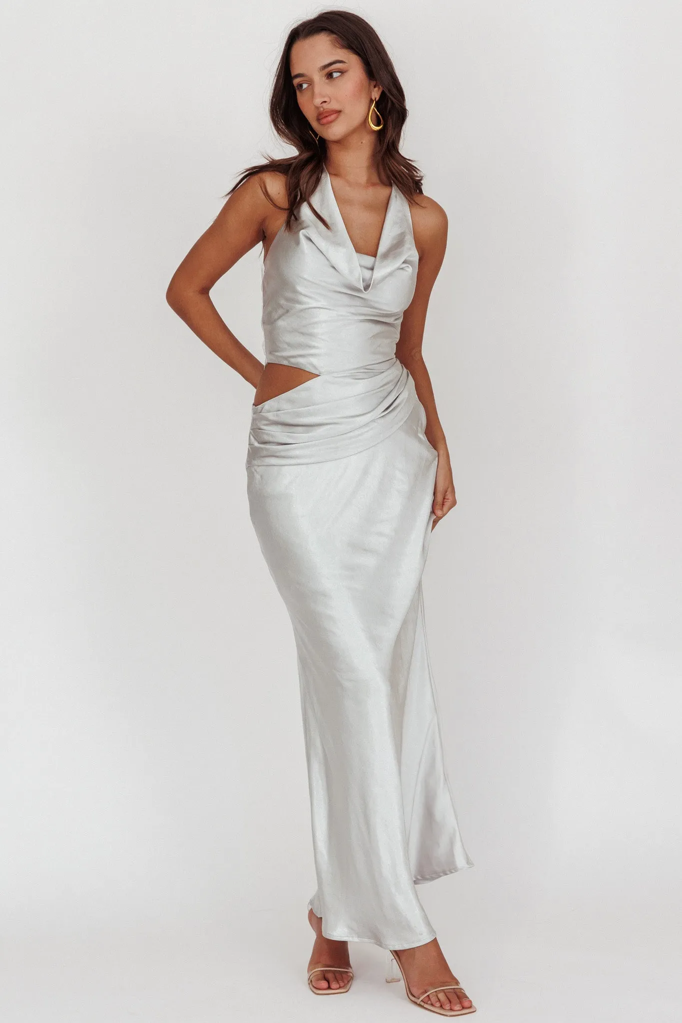 Cassiopeia Cowl Halter Neck Cut Out Maxi Dress Opal sold by Selfie Leslie product image thumbnail 5