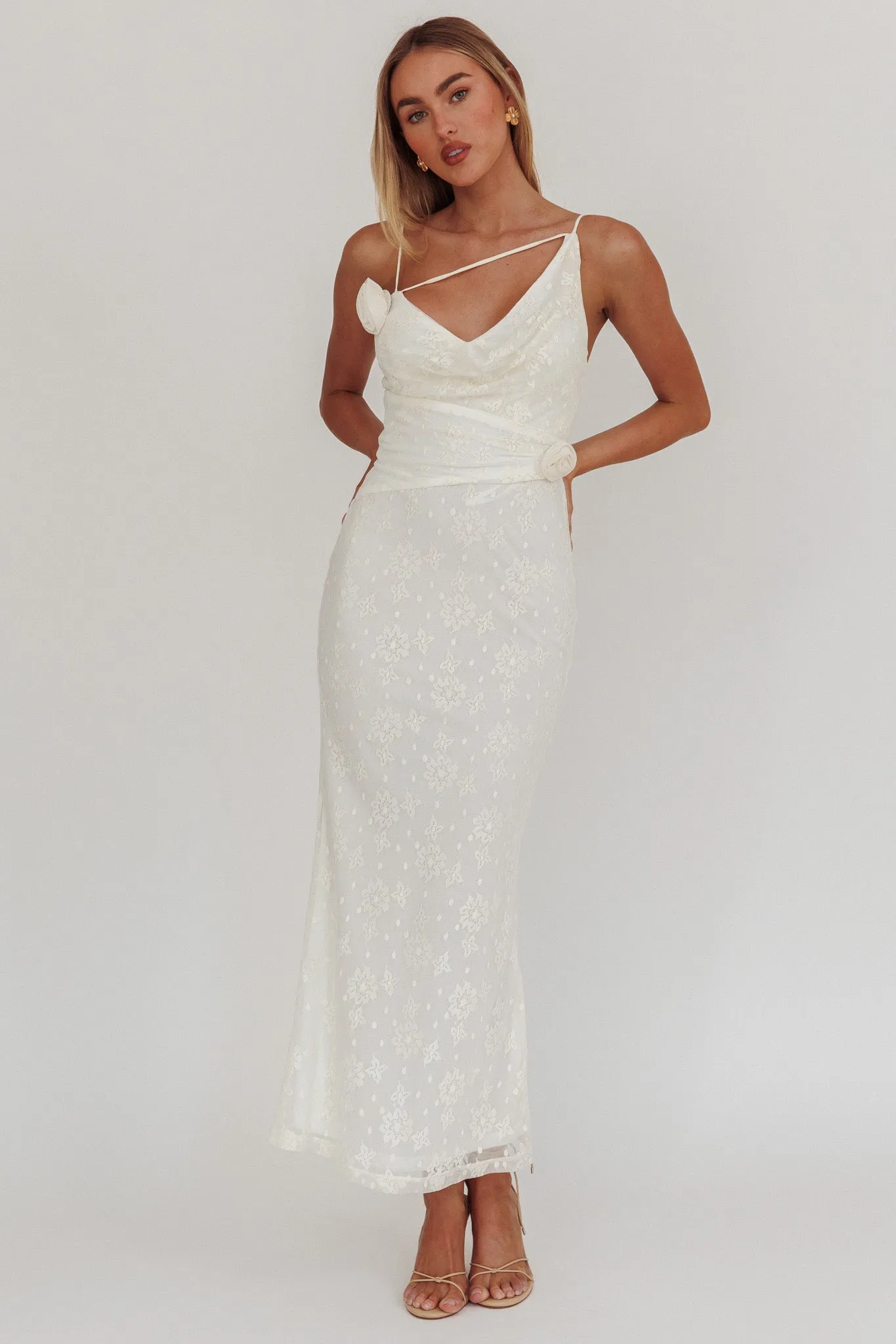 Golden Glow Rosette Cowl Neck Maxi Dress Beige sold by Selfie Leslie product image thumbnail 3