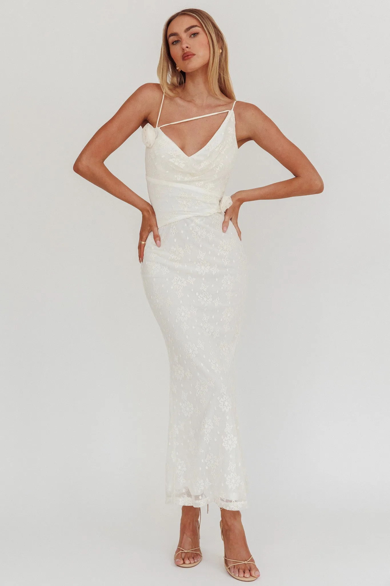 Golden Glow Rosette Cowl Neck Maxi Dress Beige sold by Selfie Leslie product image thumbnail 5