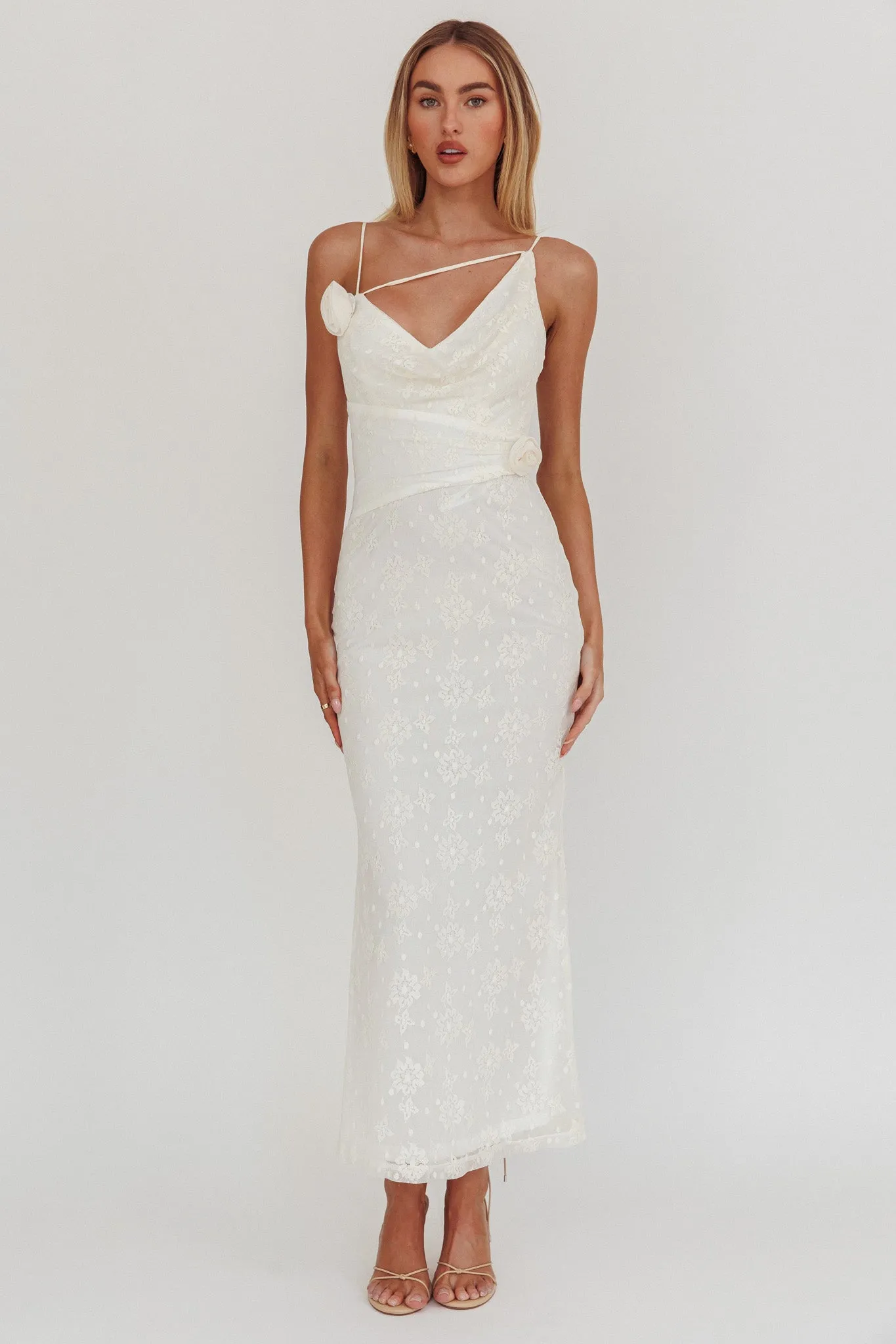 Golden Glow Rosette Cowl Neck Maxi Dress Beige sold by Selfie Leslie product image thumbnail 4