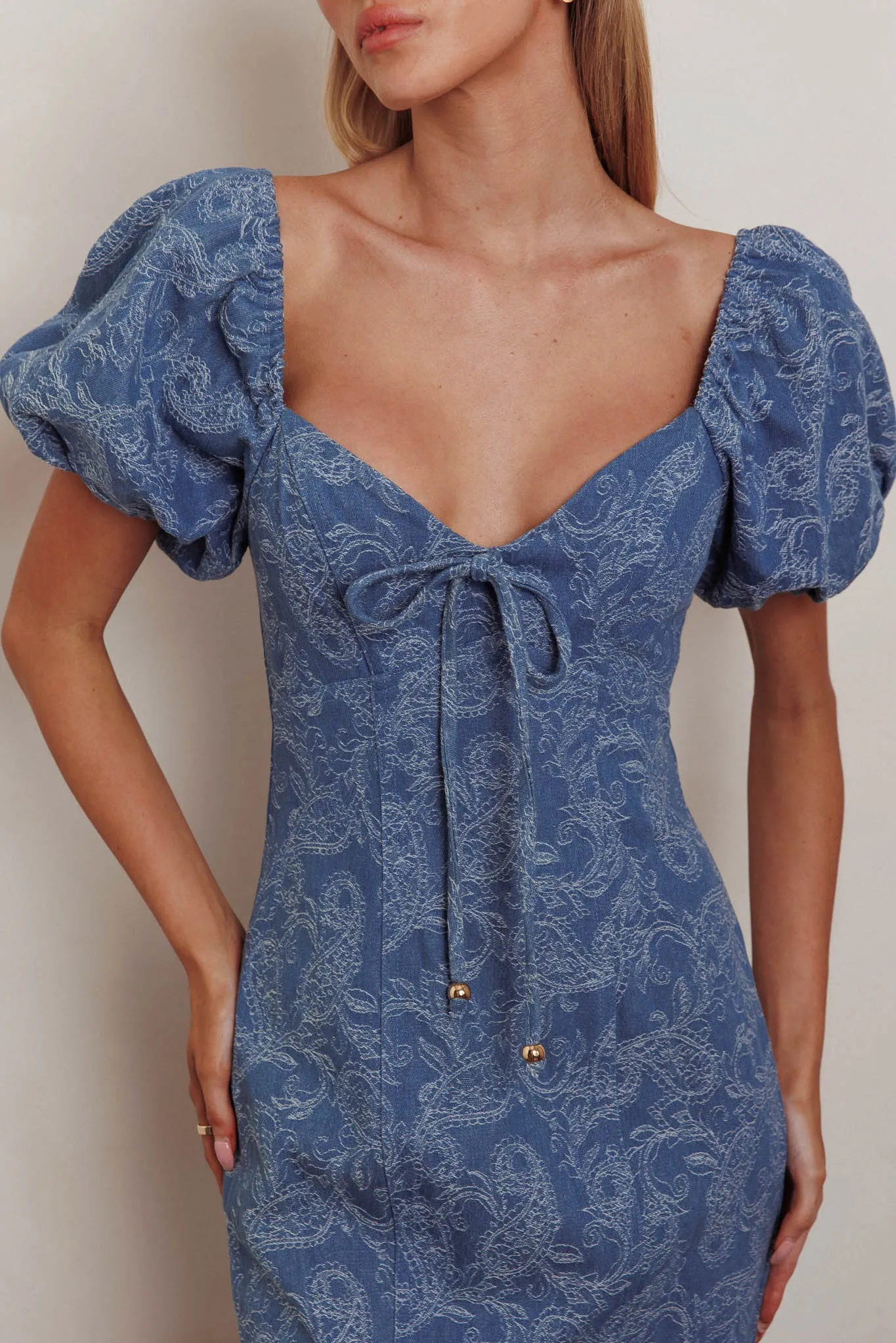 Feeling Electric Puff Sleeves Mermaid Maxi Dress Denim Blue sold by Selfie Leslie product image thumbnail 4