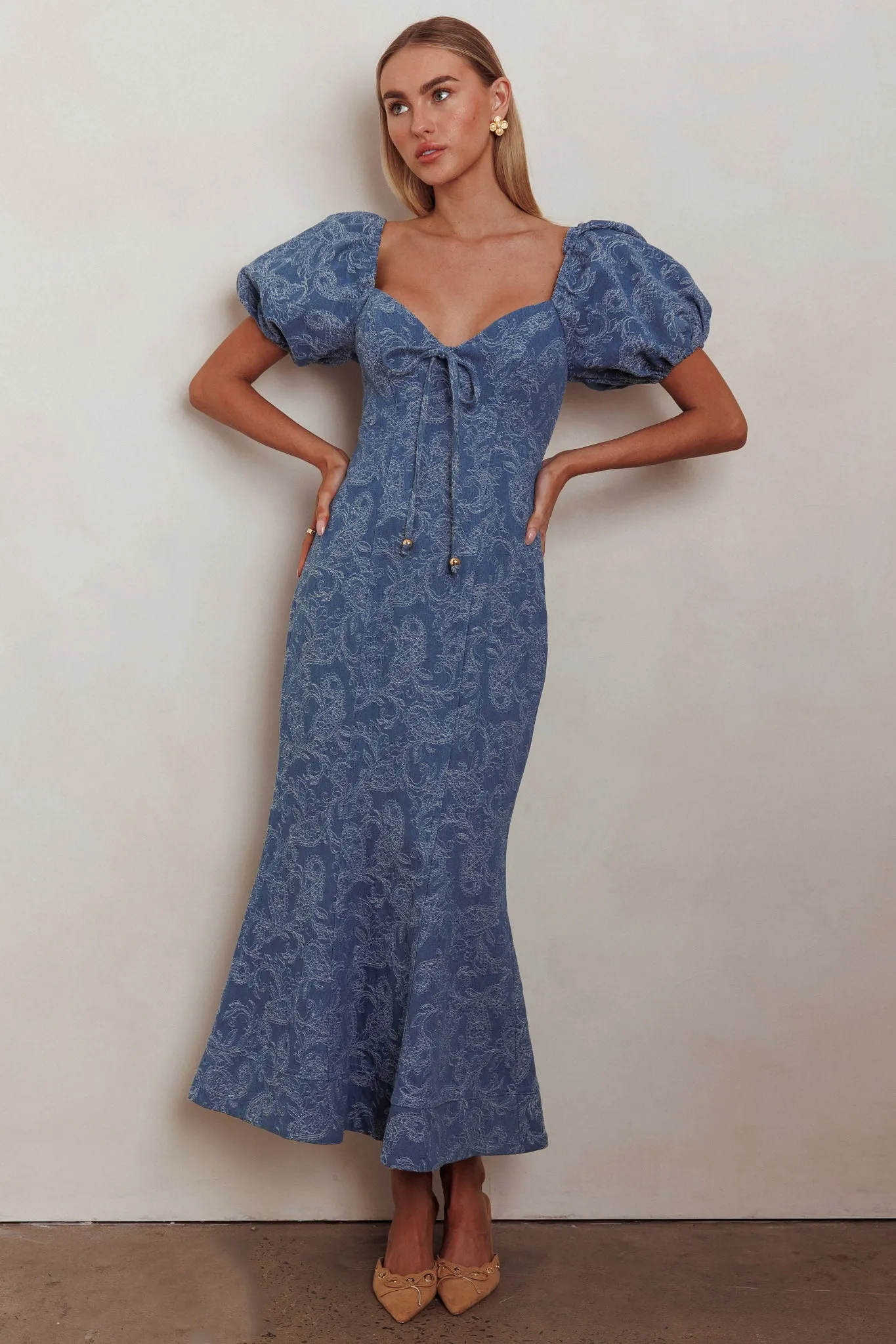 Feeling Electric Puff Sleeves Mermaid Maxi Dress Denim Blue sold by Selfie Leslie product image thumbnail 3