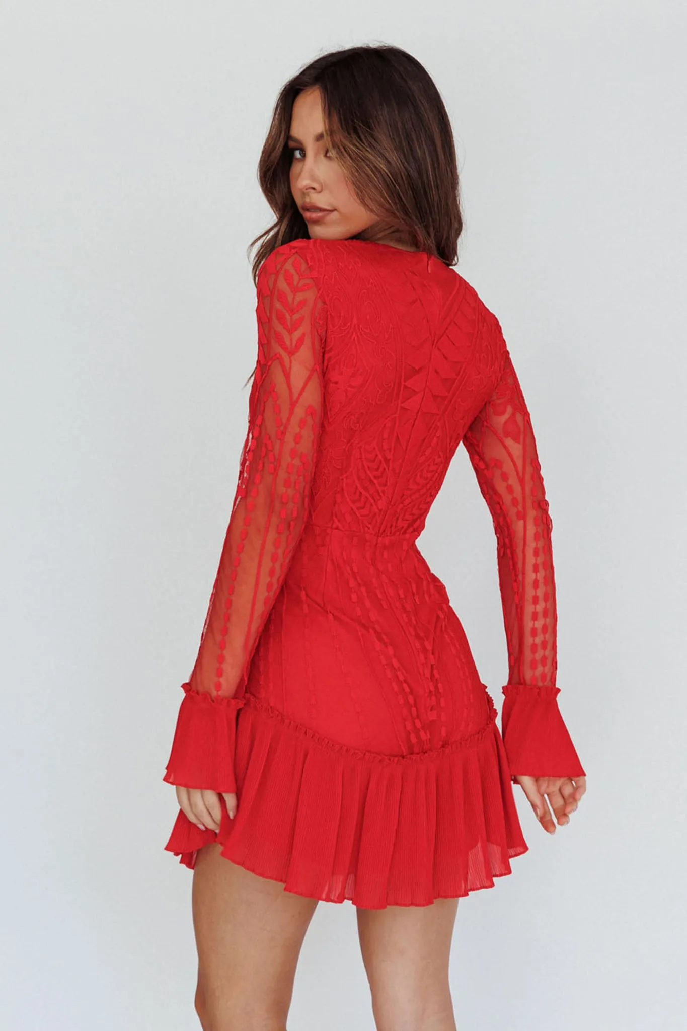 Dreamy Long Sleeve Mini Dress Red sold by Selfie Leslie product image thumbnail 3