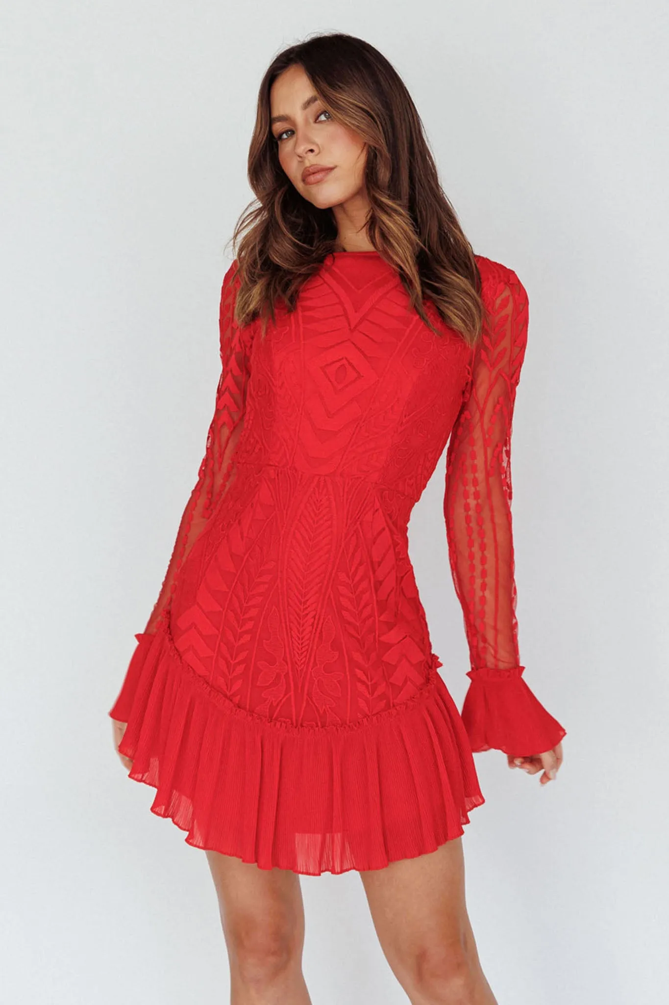 Dreamy Long Sleeve Mini Dress Red sold by Selfie Leslie product image thumbnail 5