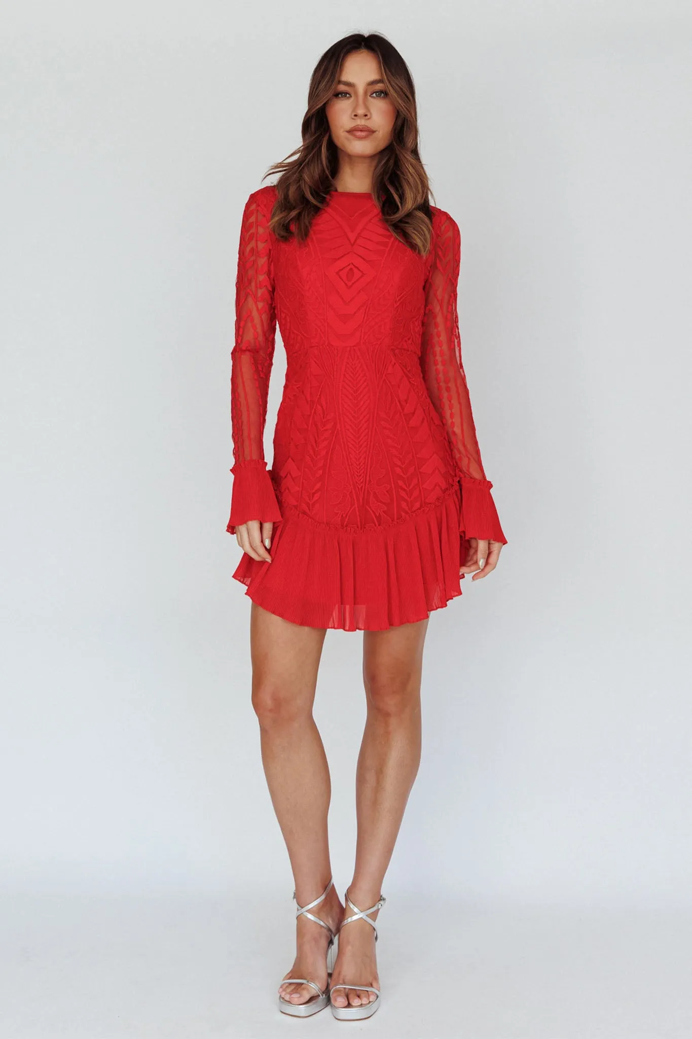 Dreamy Long Sleeve Mini Dress Red sold by Selfie Leslie product image thumbnail 2