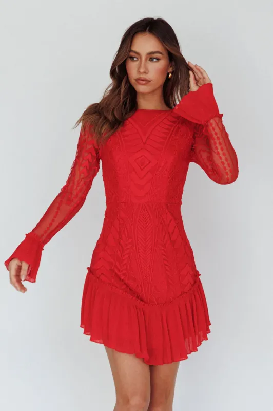 Dreamy Long Sleeve Mini Dress Red sold by Selfie Leslie
