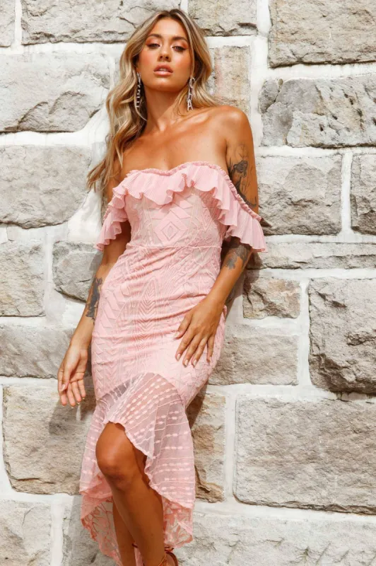 Dreamy Off-Shoulder High-Low Hem Dress Blush sold by Selfie Leslie