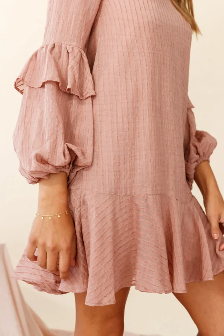 Cate Crew Neckline Balloon Sleeve Frill Dress Rose sold by Selfie Leslie product image thumbnail 4