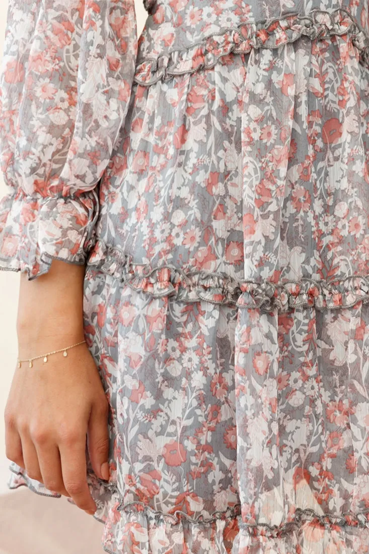 Laney Cutout Back Ruffle Trim Dress Floral Print Grey/Orange sold by Selfie Leslie product image thumbnail 4