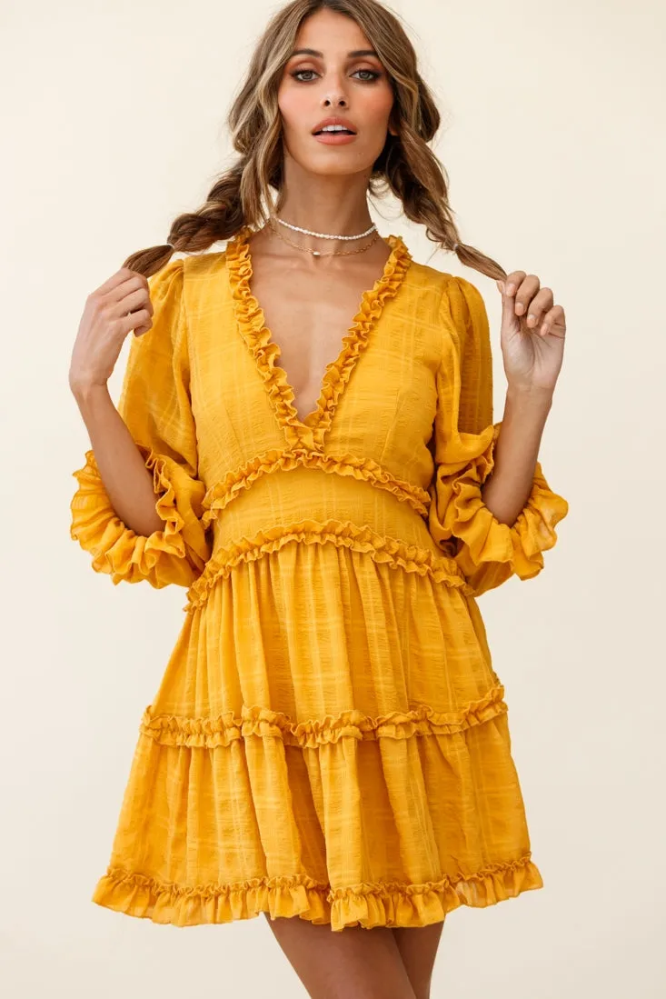 Laney Cutout Back Balloon Sleeve Dress Mustard sold by Selfie Leslie product image thumbnail 5