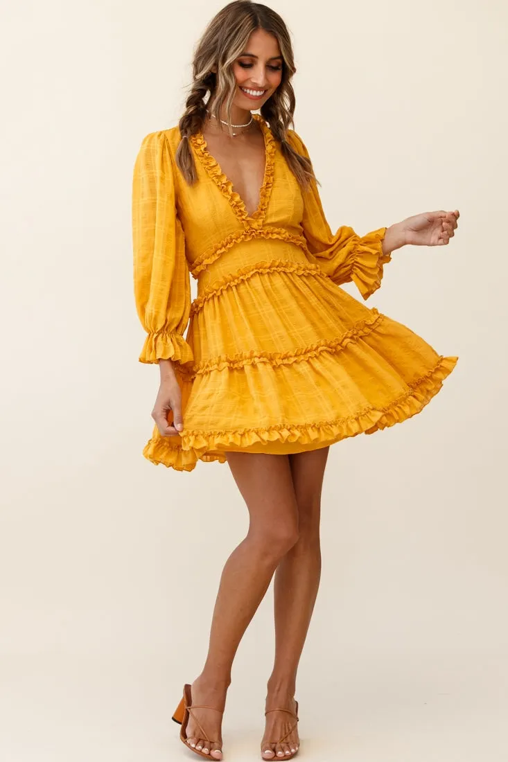 Laney Cutout Back Balloon Sleeve Dress Mustard sold by Selfie Leslie