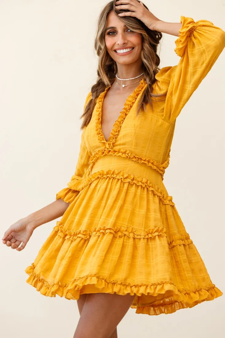 Laney Cutout Back Balloon Sleeve Dress Mustard sold by Selfie Leslie product image thumbnail 2