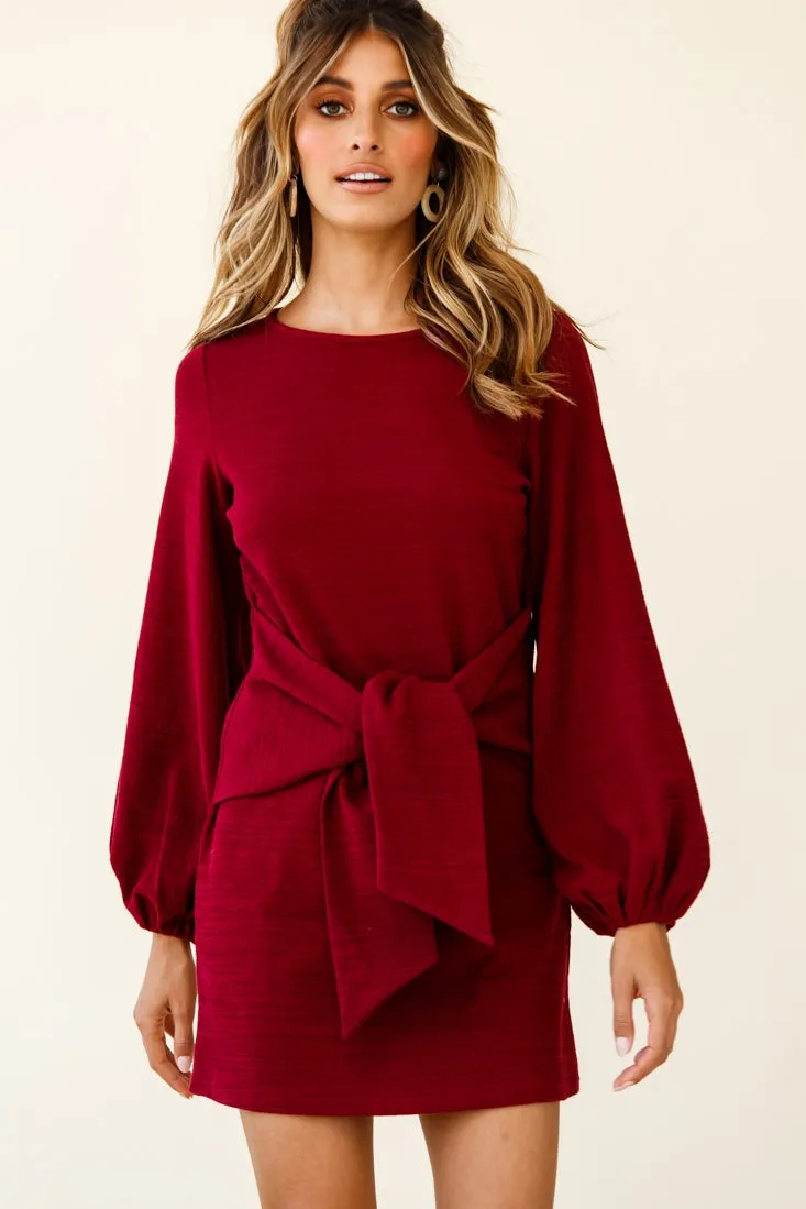 Rapt Waist Tie Balloon Sleeve Knit Dress Wine sold by Selfie Leslie product image thumbnail 5