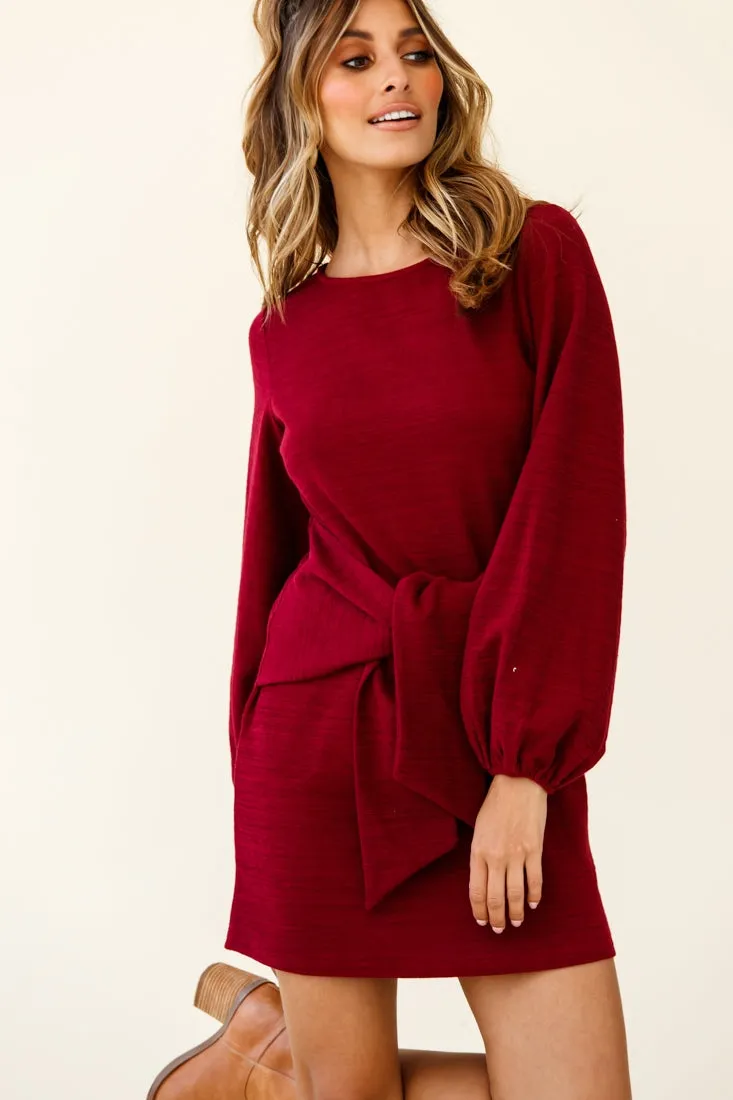 Rapt Waist Tie Balloon Sleeve Knit Dress Wine sold by Selfie Leslie product image thumbnail 4