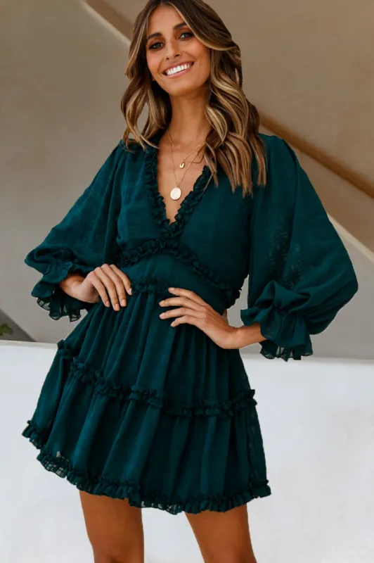 Laney Cutout Back Balloon Sleeve Dress Forest Green sold by Selfie Leslie