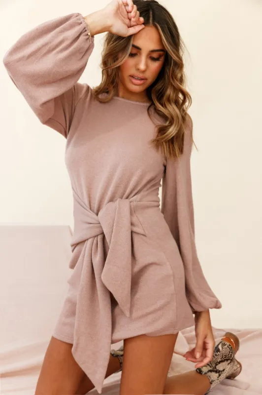 Rapt Waist Tie Knit Dress Mocha sold by Selfie Leslie