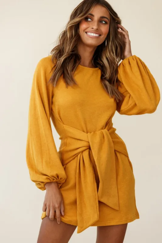 Rapt Waist Tie Knit Dress Mustard sold by Selfie Leslie