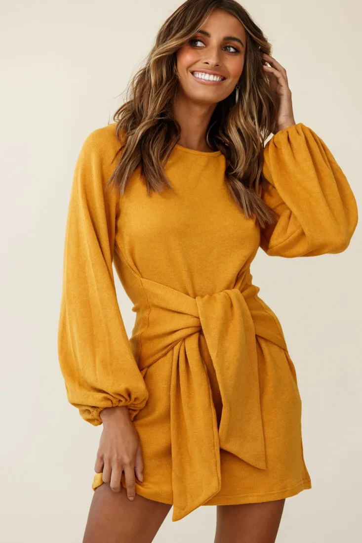 Rapt Waist Tie Knit Dress Mustard sold by Selfie Leslie