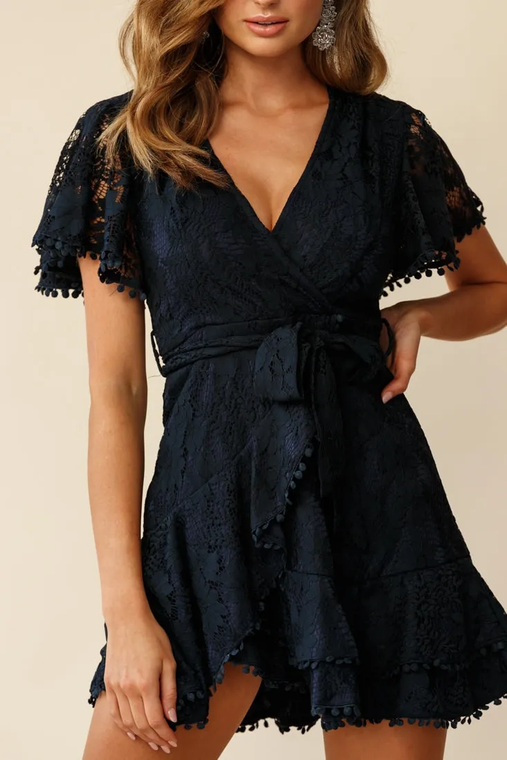 Cami Angel Sleeve Faux Wrap Dress Navy Lace sold by Selfie Leslie product image thumbnail 4