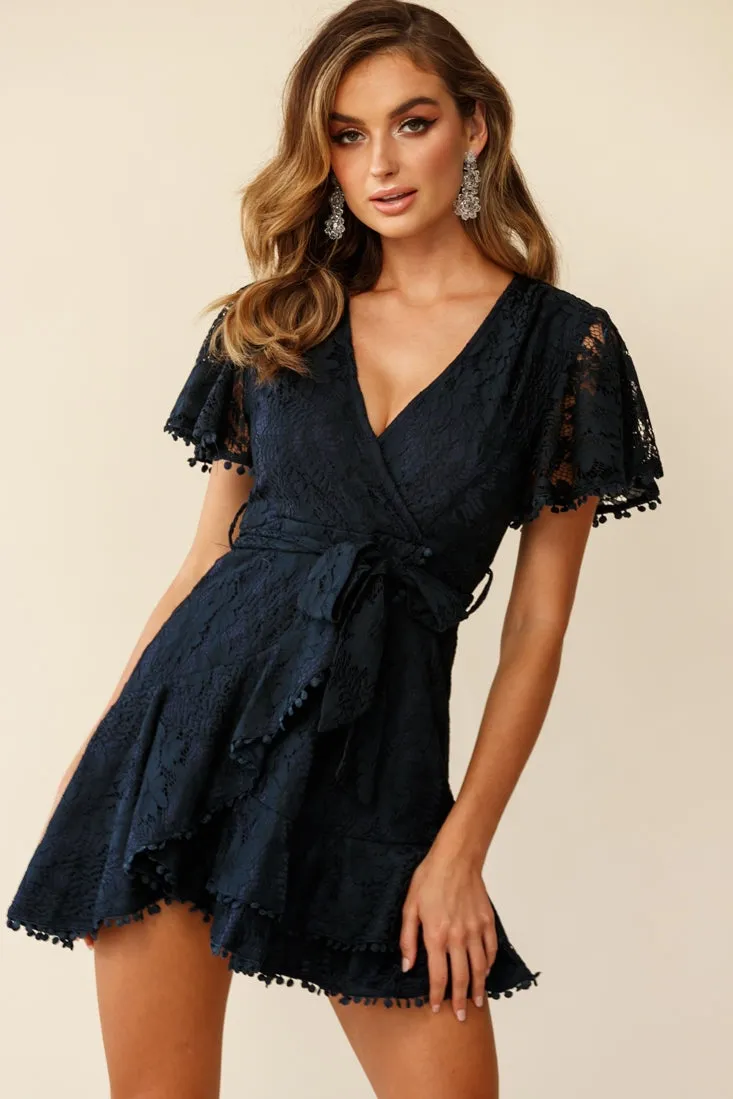 Cami Angel Sleeve Faux Wrap Dress Navy Lace sold by Selfie Leslie