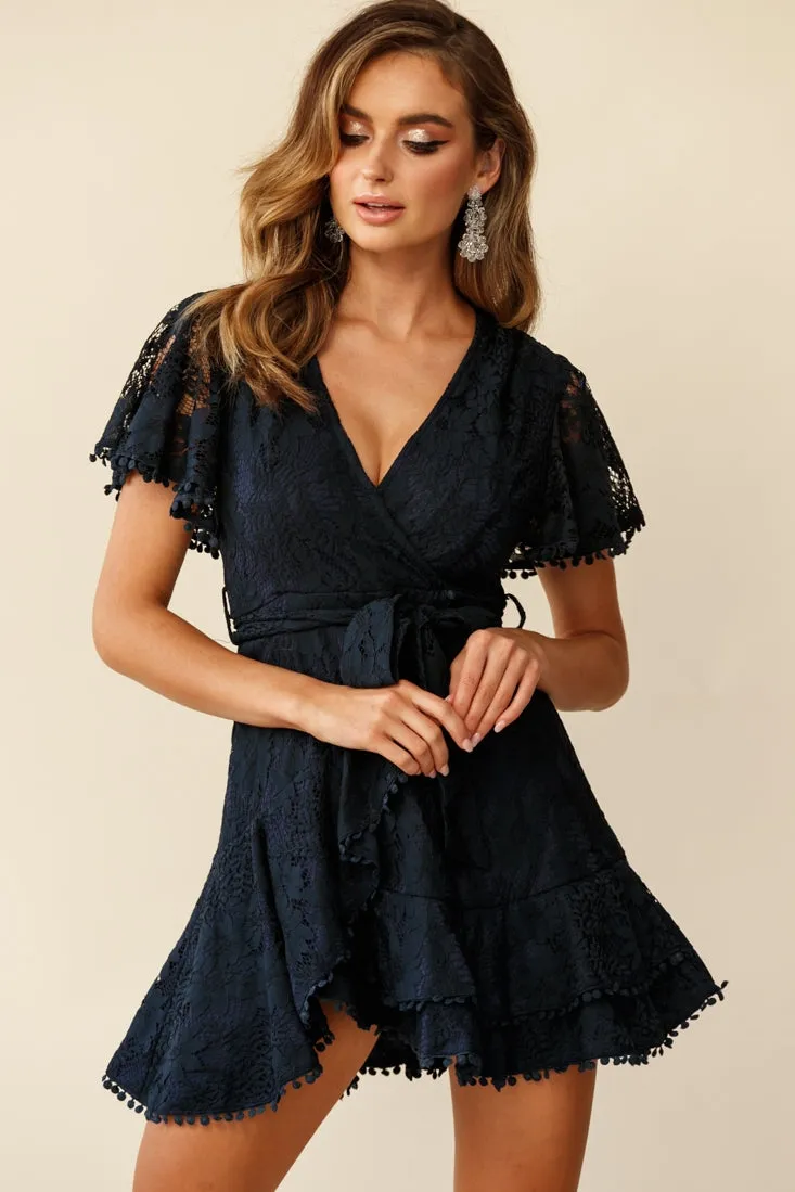 Cami Angel Sleeve Faux Wrap Dress Navy Lace sold by Selfie Leslie product image thumbnail 5