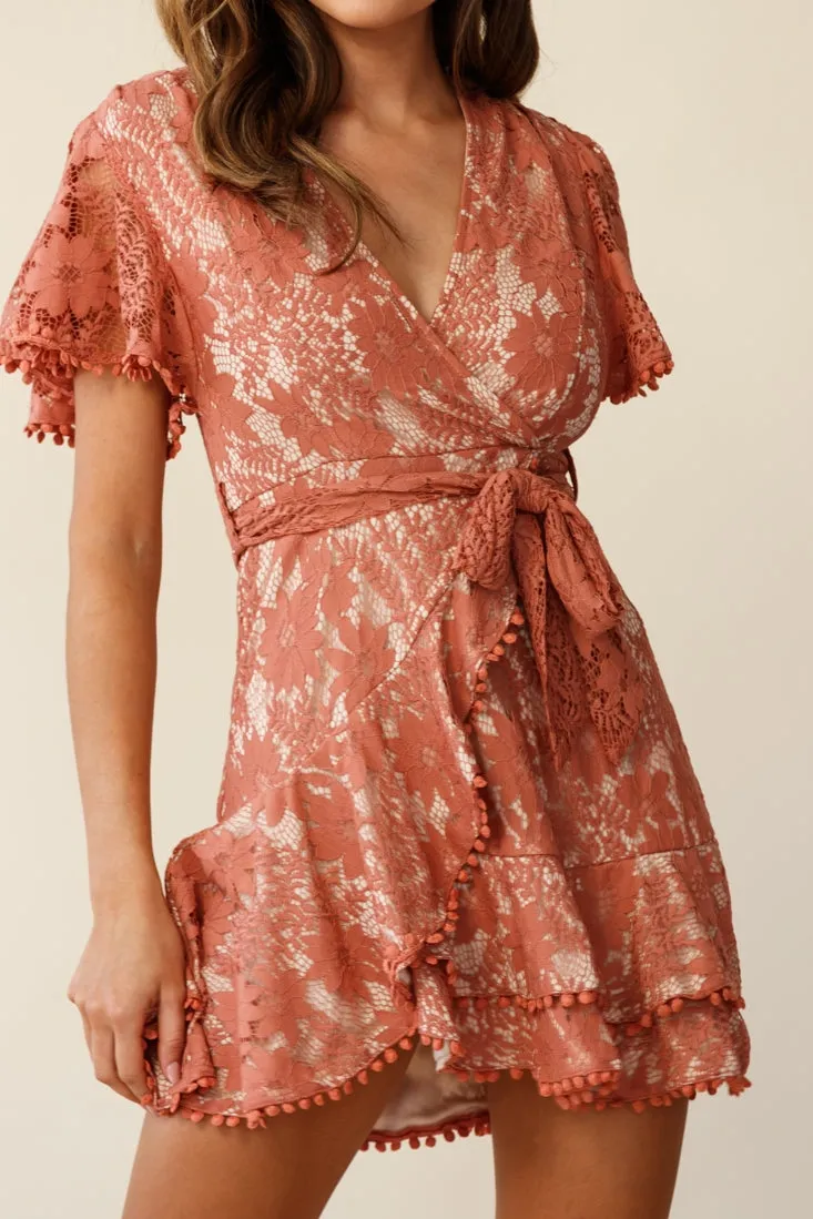 Cami Angel Sleeve Faux Wrap Dress Lace Rose sold by Selfie Leslie product image thumbnail 5