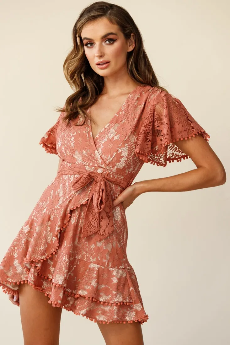 Cami Angel Sleeve Faux Wrap Dress Lace Rose sold by Selfie Leslie product image thumbnail 3