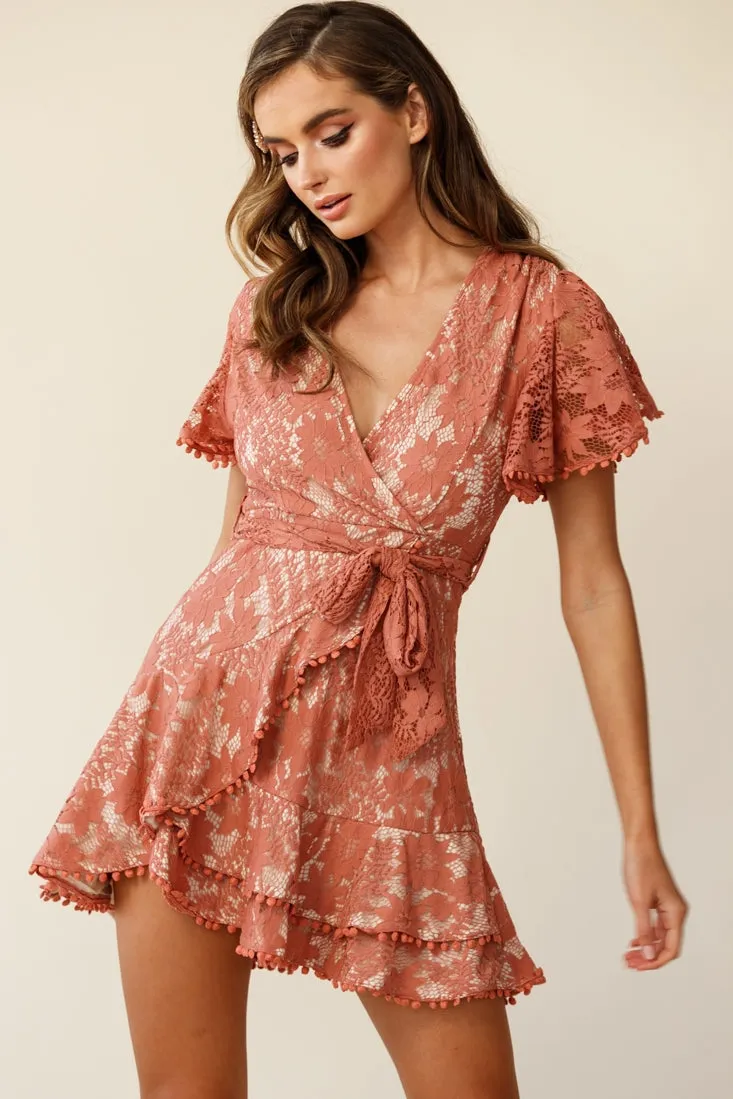 Cami Angel Sleeve Faux Wrap Dress Lace Rose sold by Selfie Leslie
