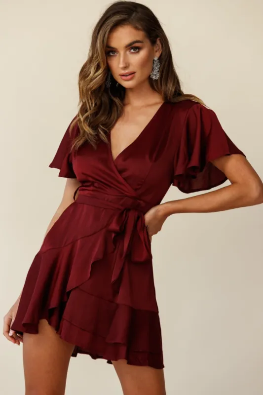Cami Angel Sleeve Faux Wrap Dress Wine sold by Selfie Leslie